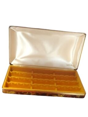 Vtg MELE MOD Gold Black Marbled Effect Vinyl Hard Jewelry Box Case Holder Travel